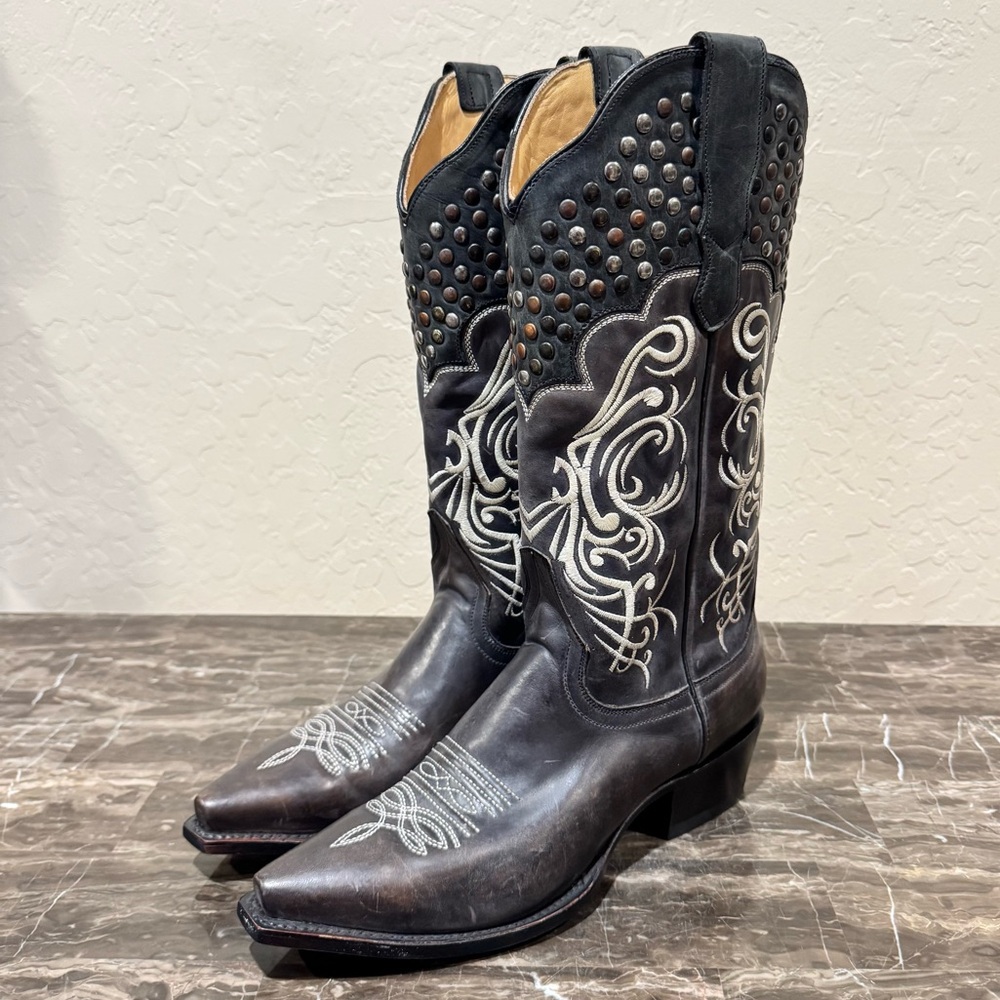 NEW Stetson Embroidered and Studded Handmade Leather Cowboy Boots